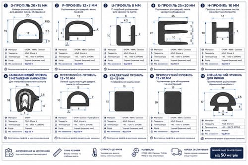 Креслення гумових ущільнювачів і профілів D, P, U, E, H Silverprom Креслення гумових ущільнювачів і профілів D, P, U, E, H
