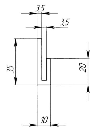 П образный уплотнитель для стекол 35х10мм